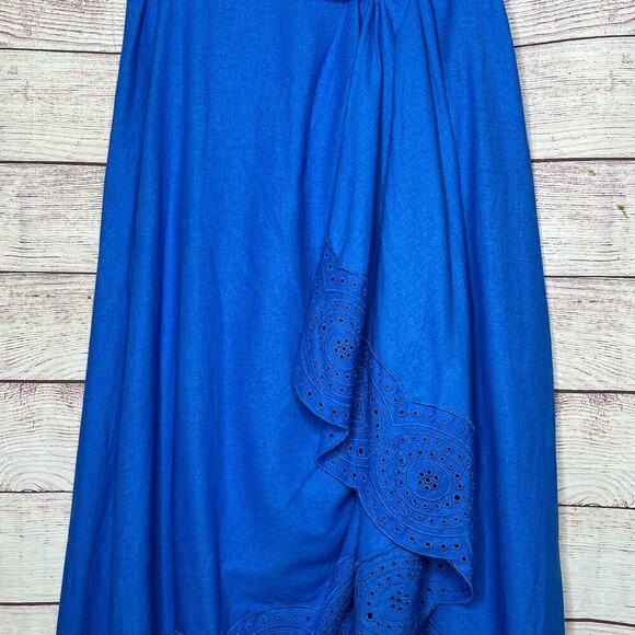 Jason Wu Blue Knot Front Linen Blend Midi A Line Eyelet Skirt Size 10 NWOT - Picture 8 of 13